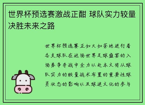 世界杯预选赛激战正酣 球队实力较量决胜未来之路