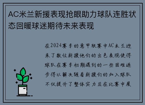 AC米兰新援表现抢眼助力球队连胜状态回暖球迷期待未来表现