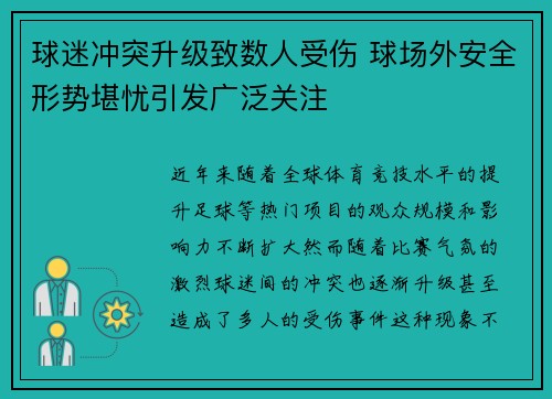 球迷冲突升级致数人受伤 球场外安全形势堪忧引发广泛关注